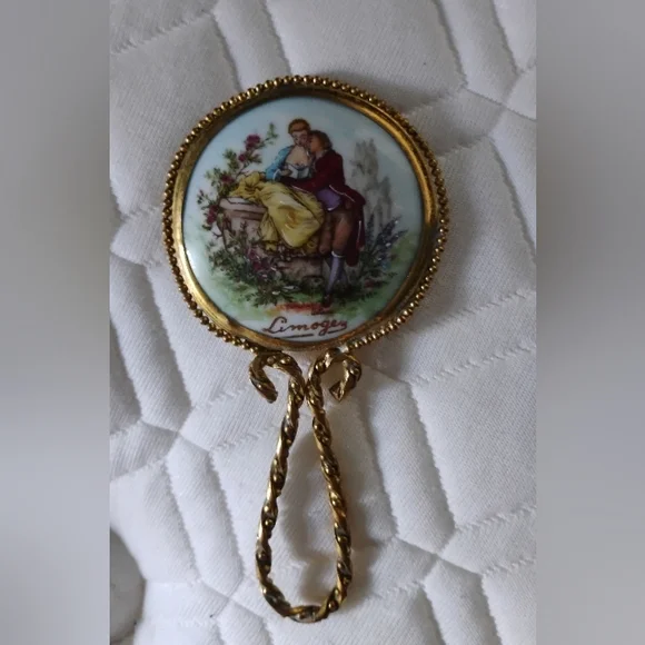 Vintage Limoges Fragonard Signed Hand Painted Mirror - Picture 1 of 3